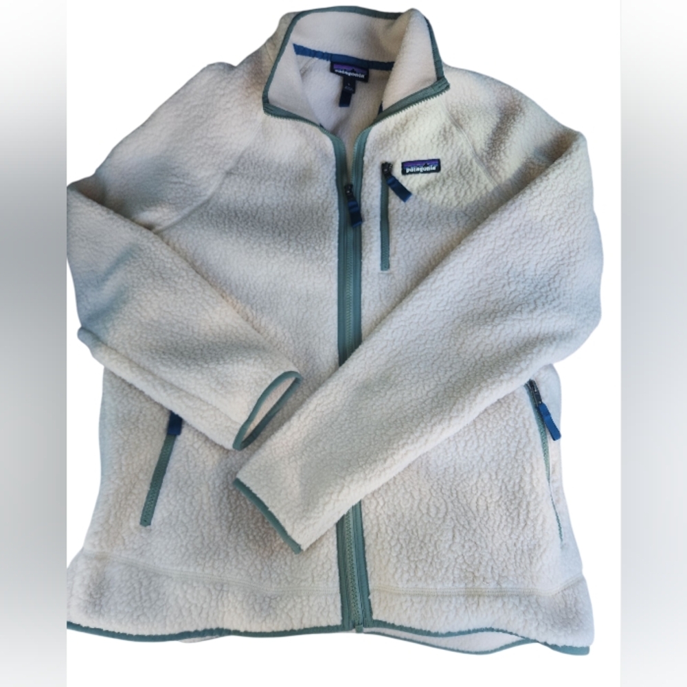 Patagonia Nwot Mens Retro Pile Fleece Jacket W Green Trim 3 Pockets Sz Lg - Picture 2 of 3